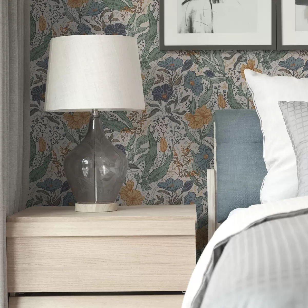 Wallpaper Ilustrație desenată manual de flori de pajiște în culori calde a00180