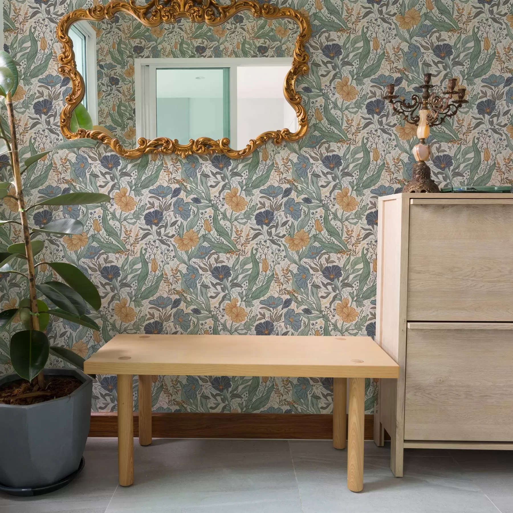 fototapet Ilustrație desenată manual de flori de pajiște în culori calde a00180