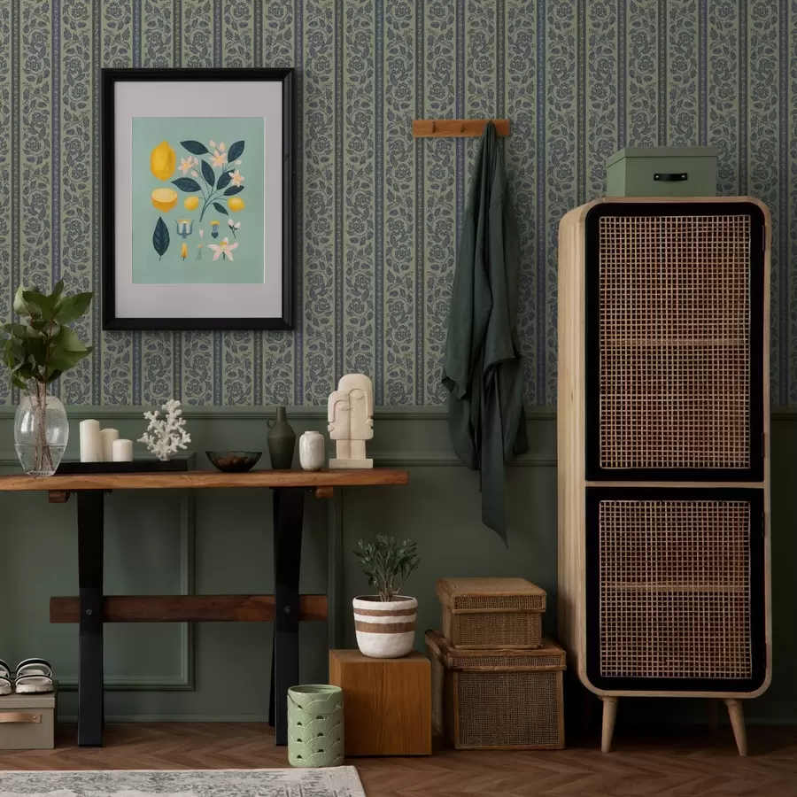 fototapet Ornament albastru vintage cu flori și ghinde a00181v1