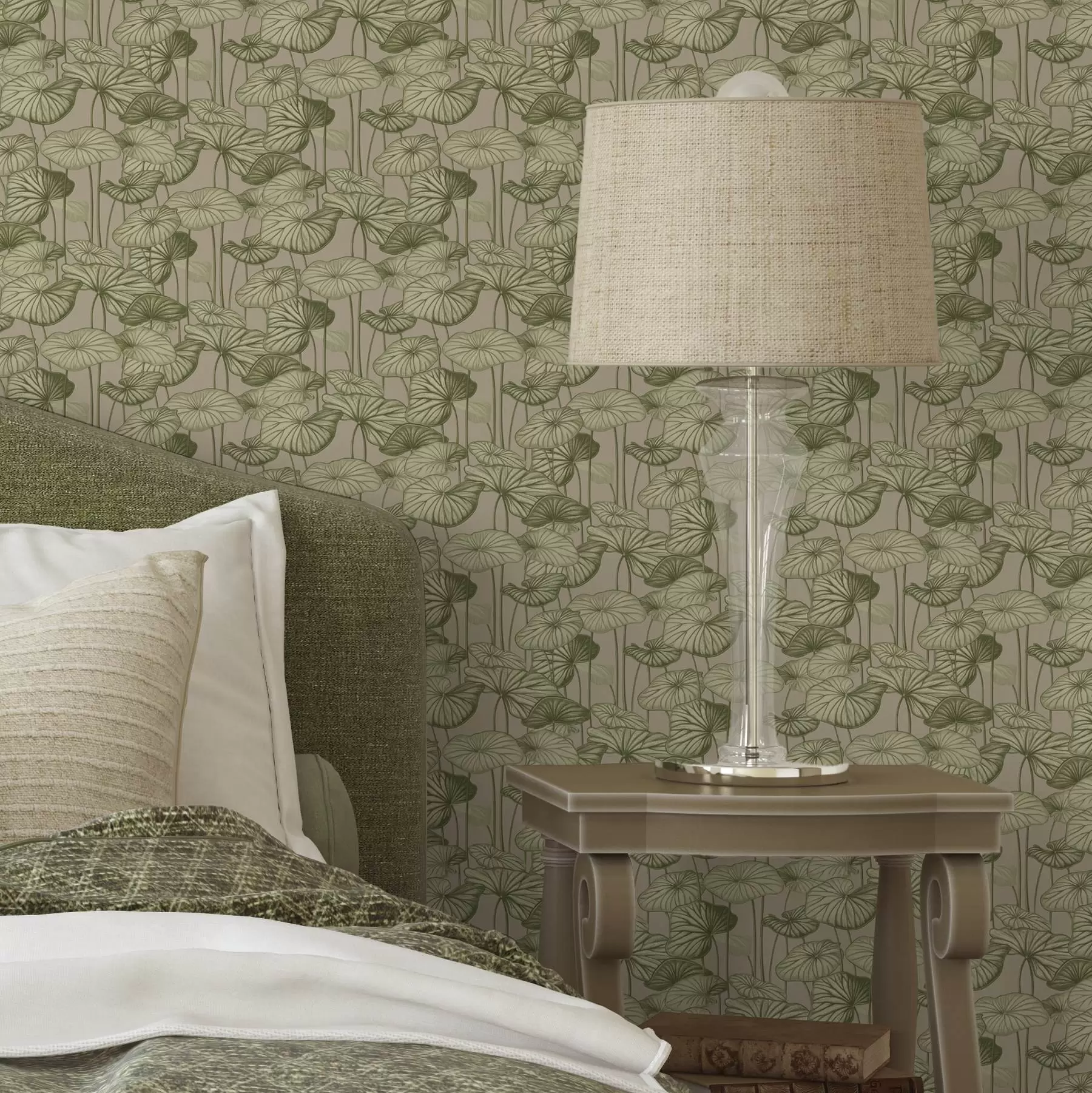 fototapet Grafic frunze de lotus în stil retro pe un fundal bej a00188