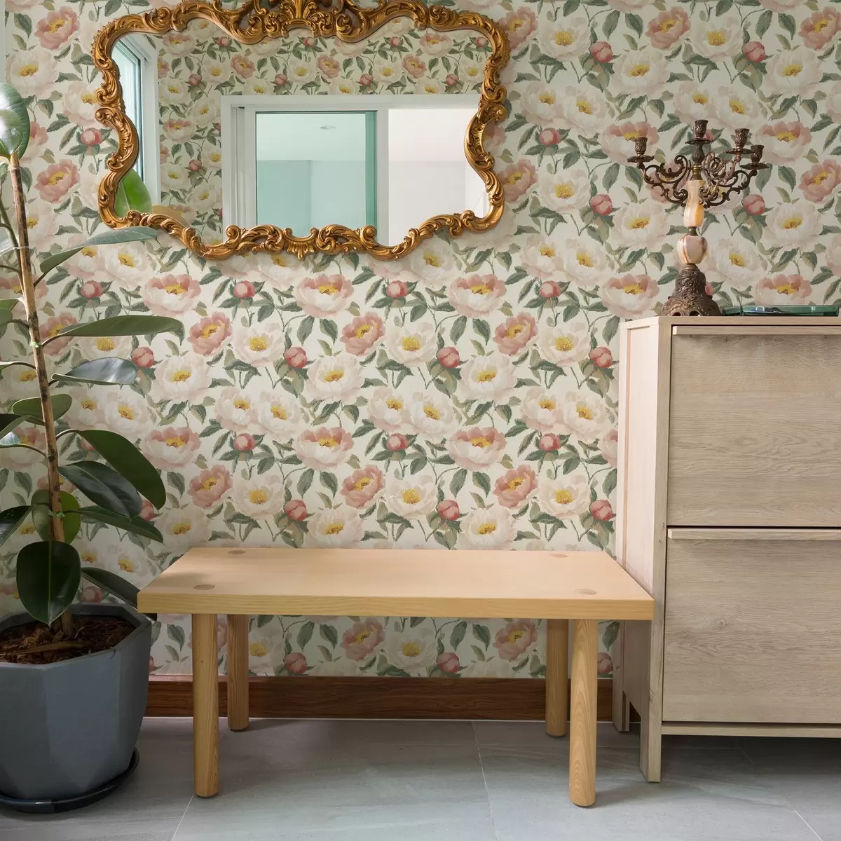 Wallpaper Peonii acuarelă în culori deschise în stil retro a00193