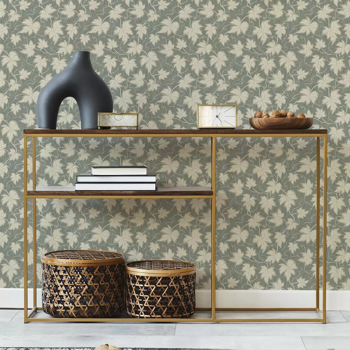 Wallpaper Frunză albă de struguri pe un fundal verde a00194