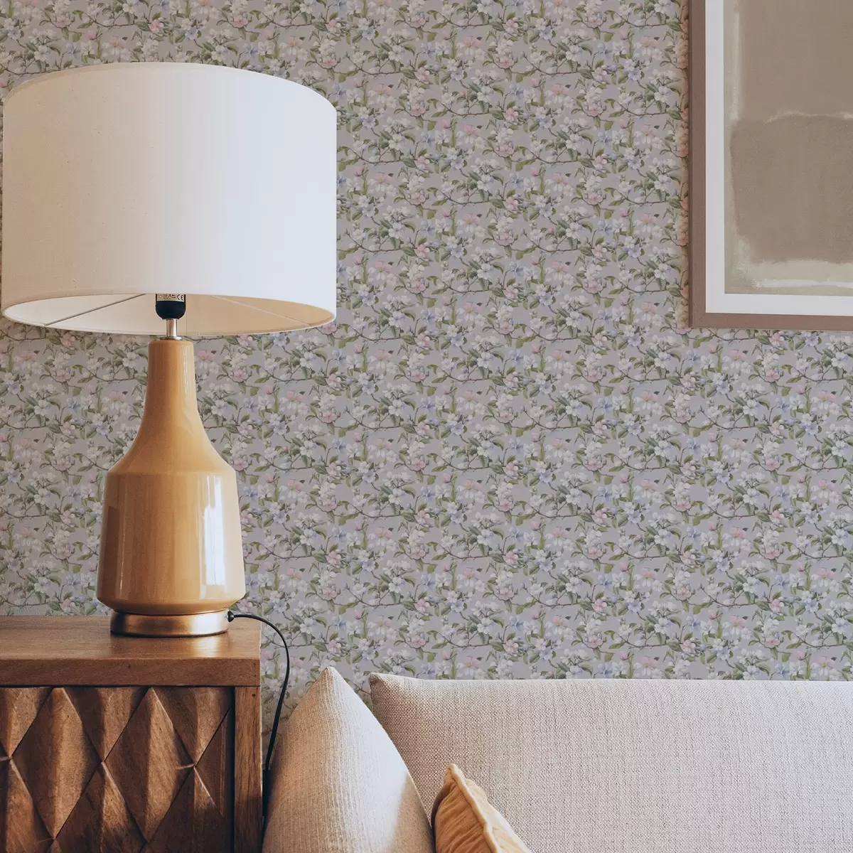 Wallpaper Diagonală florală pastelată în stilul textilelor renascentiste a00205