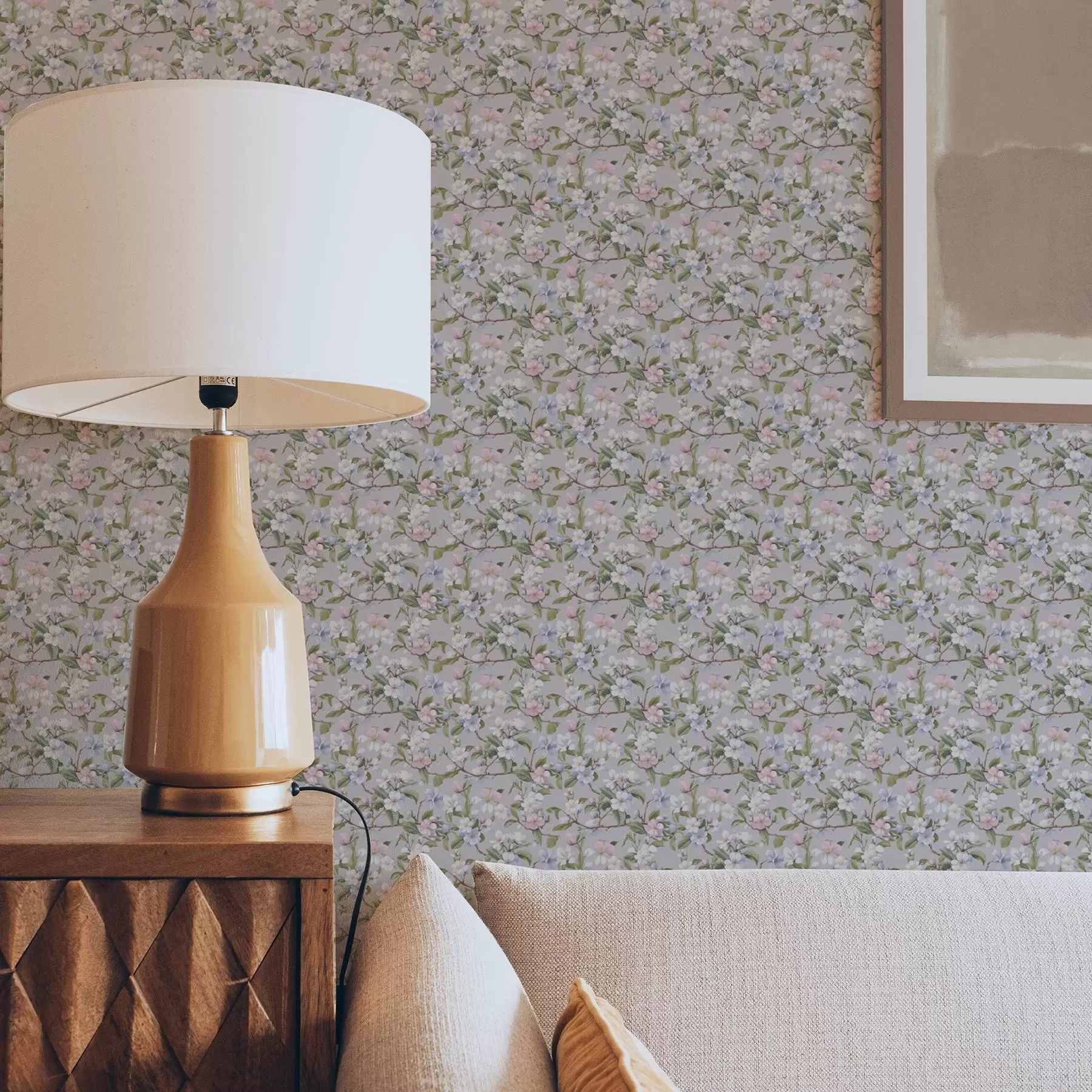 fototapet Diagonală florală pastelată în stilul textilelor renascentiste a00205