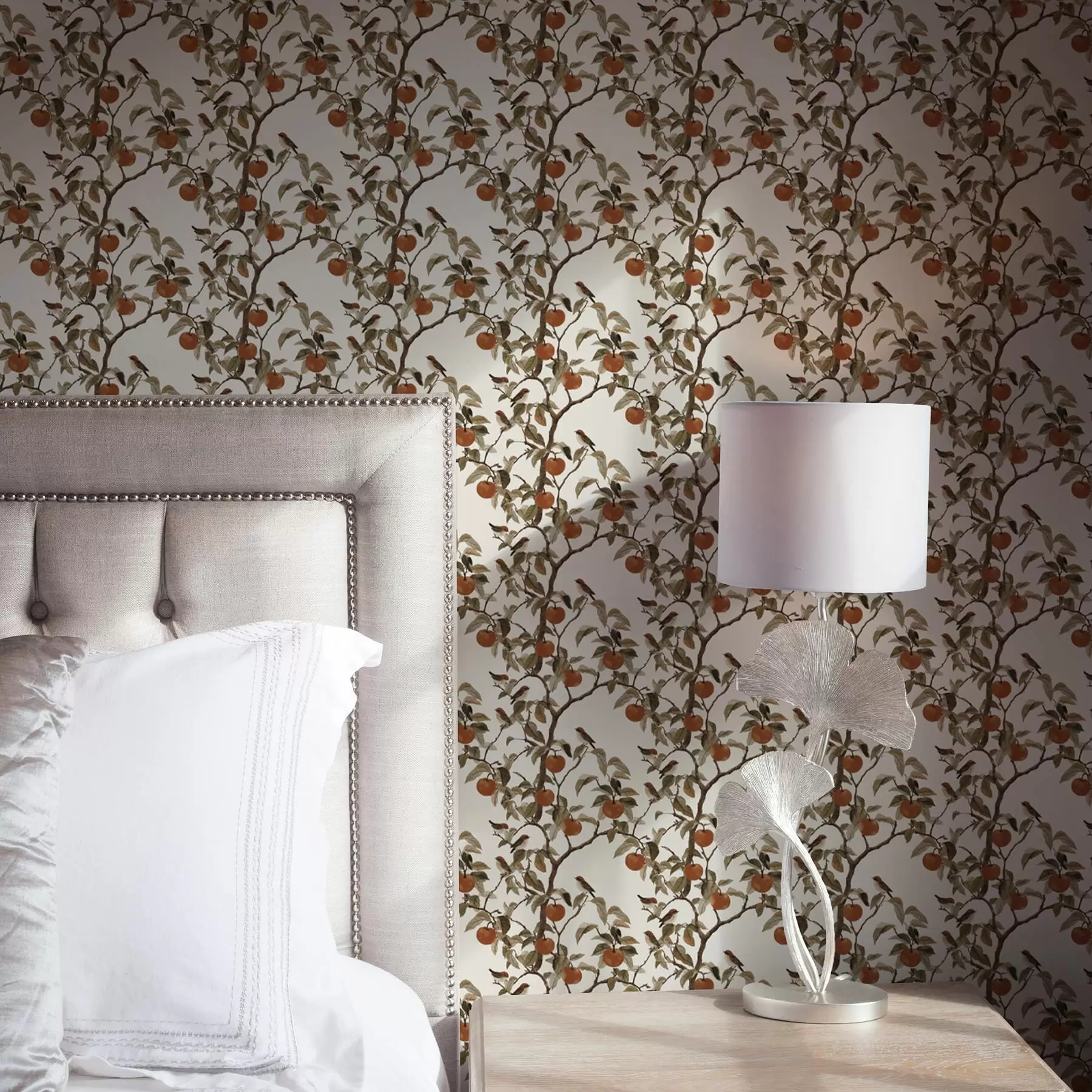 fototapet Păsări și portocale pe ramuri, botanică de epocă a00208