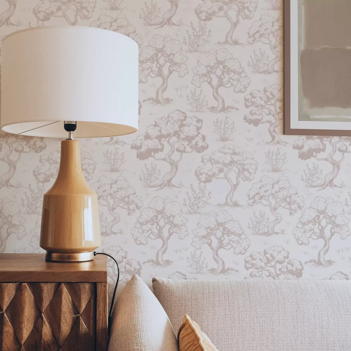 Wallpaper Siluete monocromatice de copaci în stil vintage, schema de culori bej a00210