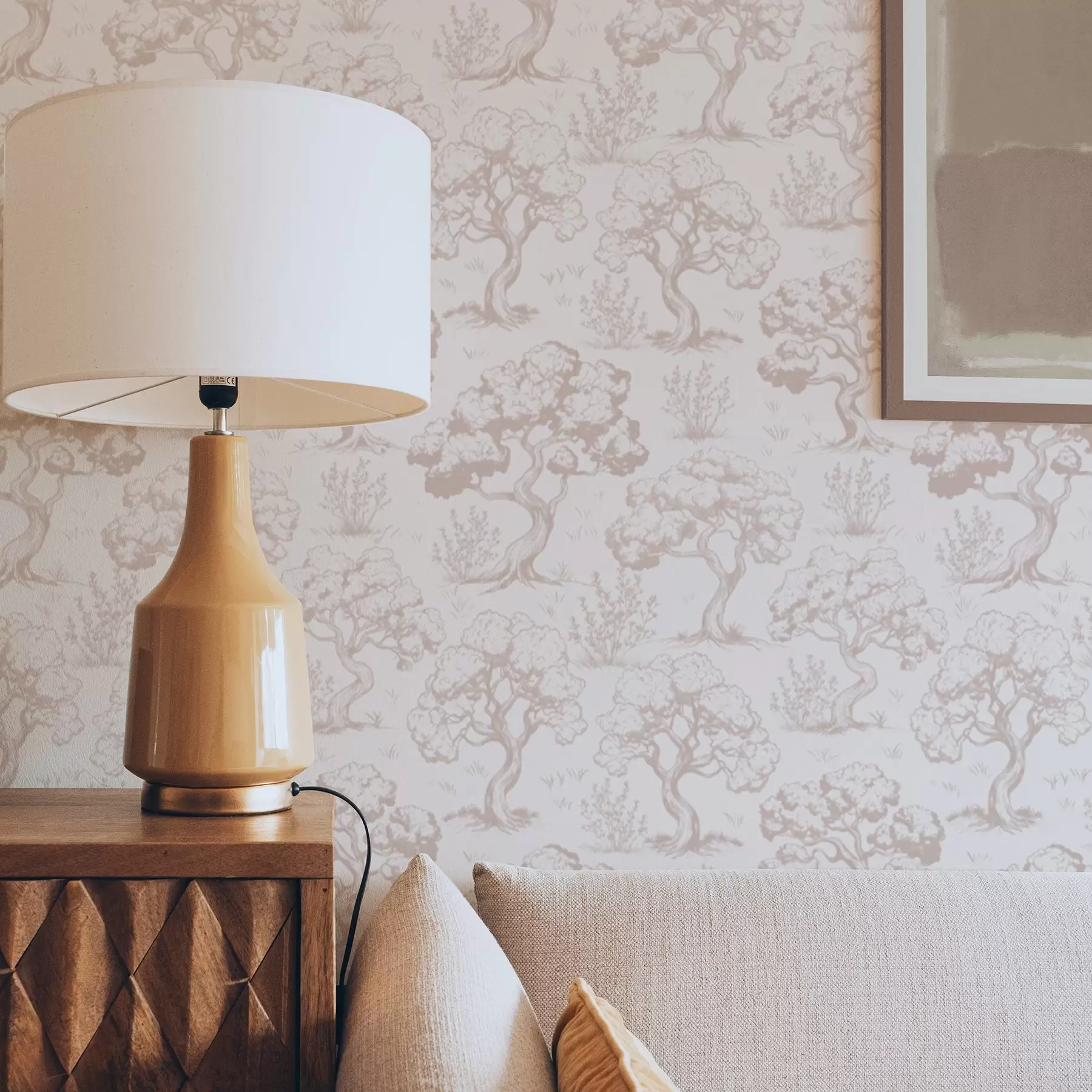 fototapet Siluete monocromatice de copaci în stil vintage, schema de culori bej a00210