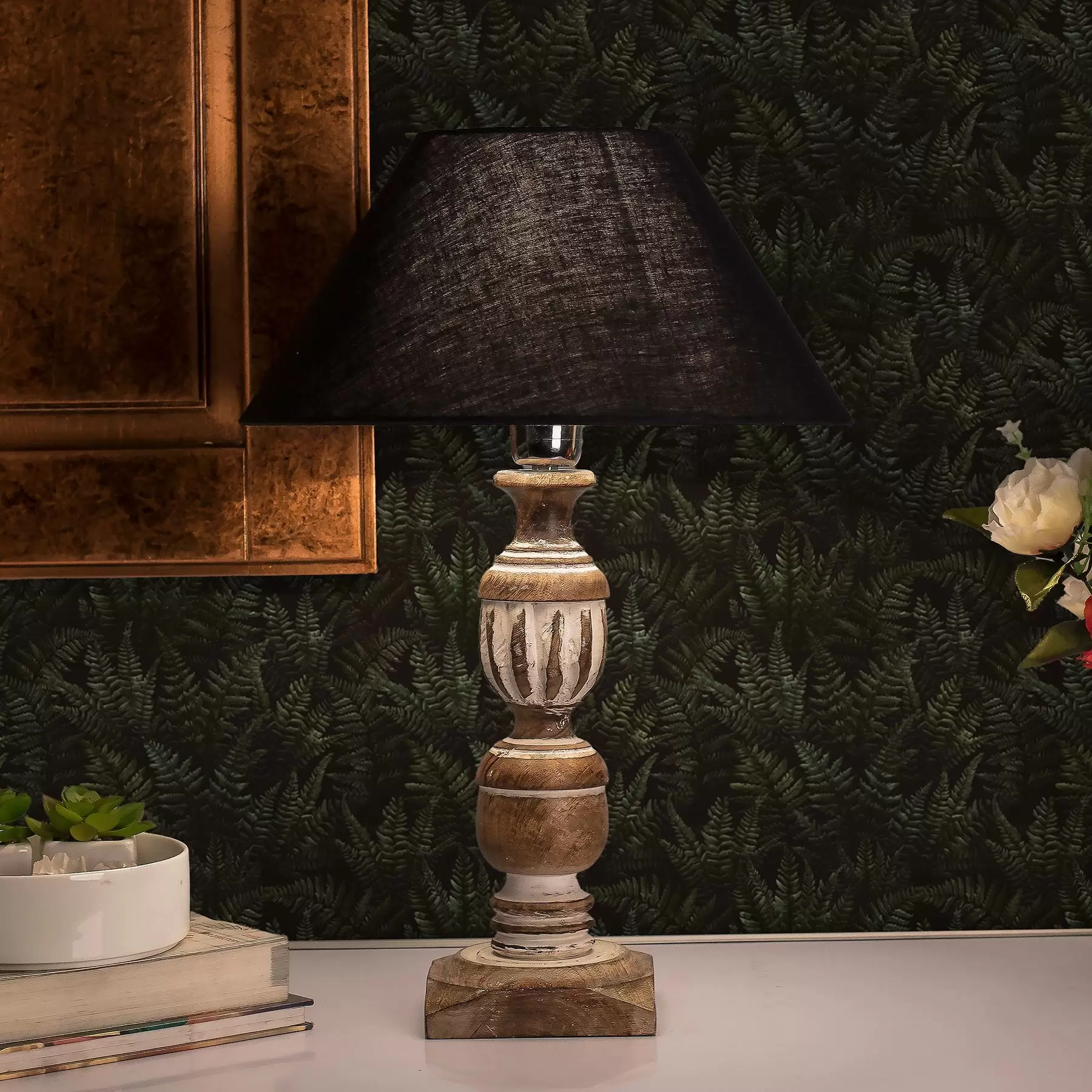 fototapet Ferigă întunecată, ornament de pădure, culori de noapte a00214