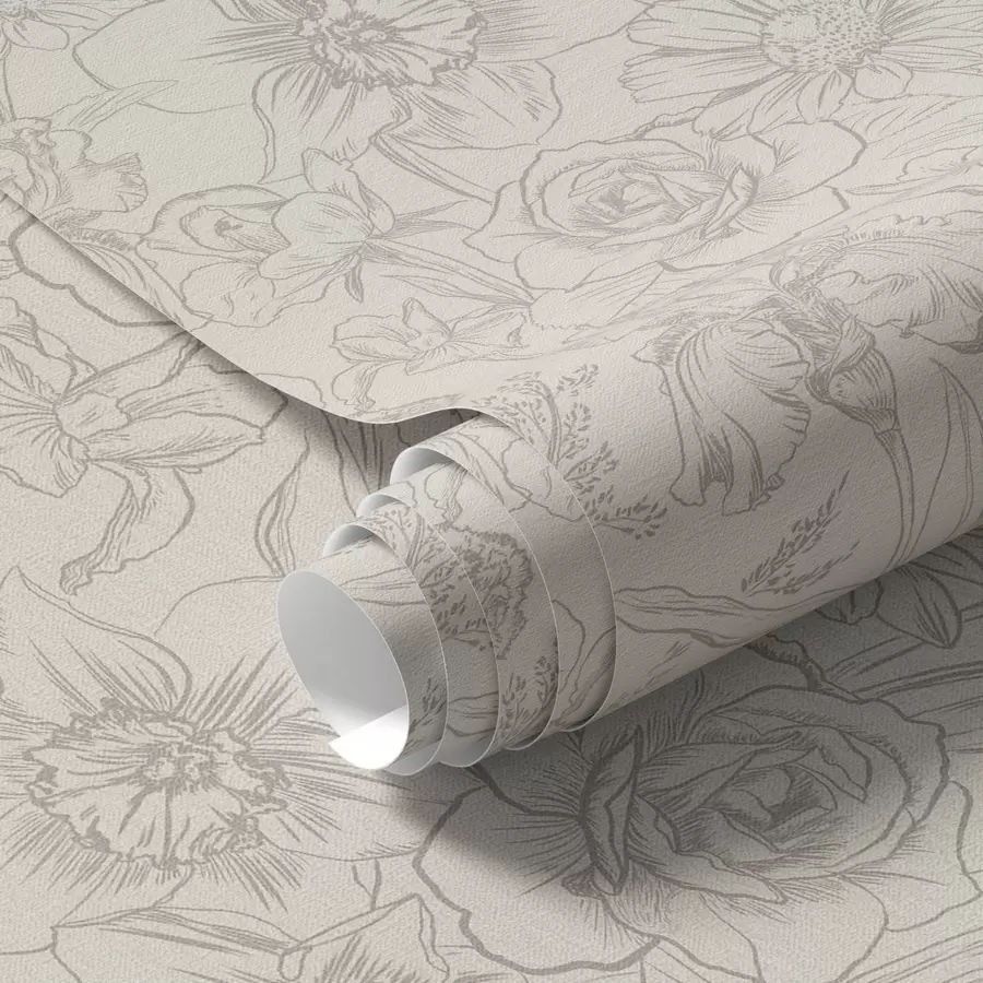 fototapet Contour flori pe un fundal crem, model floral delicat a00218