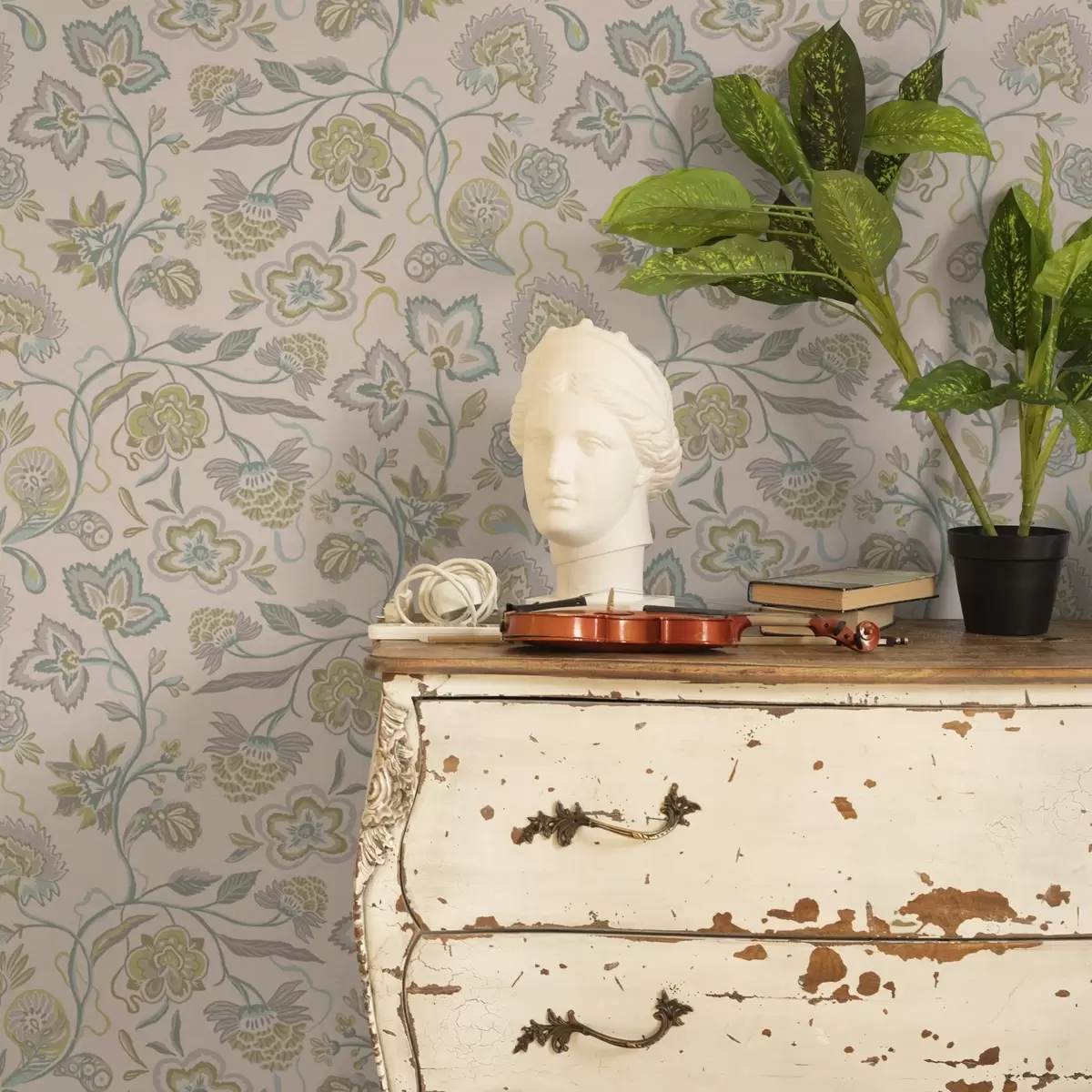 Wallpaper Flori ornamentale în culori pastelate, stil vintage a00222