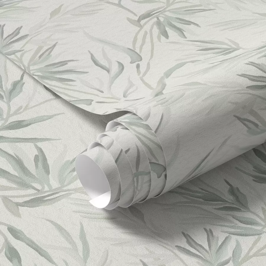 fototapet Frunze de acuarelă în nuanțe reci, design minimalist a00225