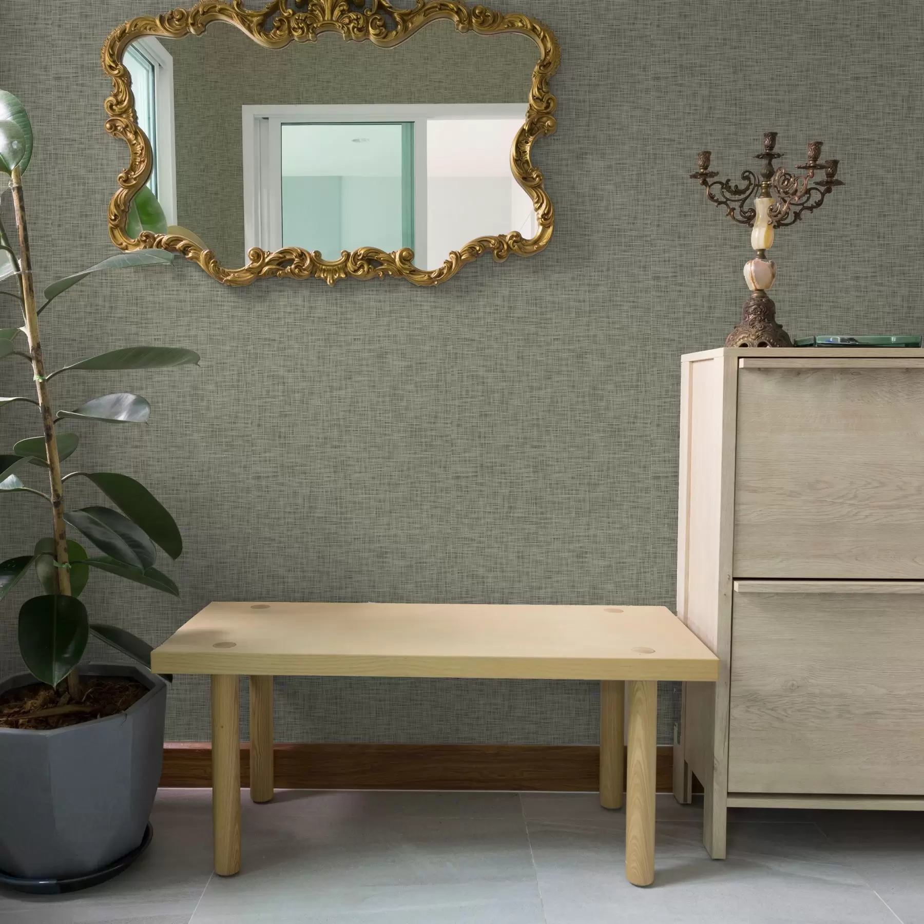 fototapet Textura țesăturii gri-verde, model grilă de in a00235