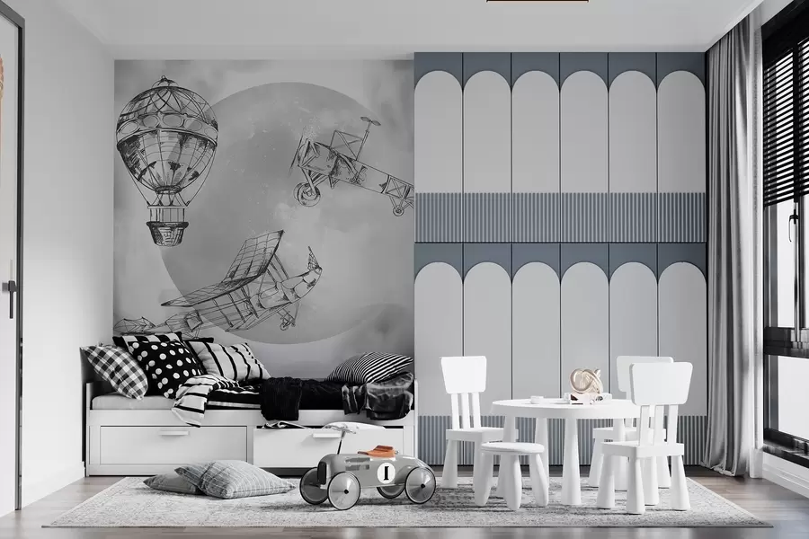 fototapet Avioane retro pe fundalul lunii și al norilor w04085