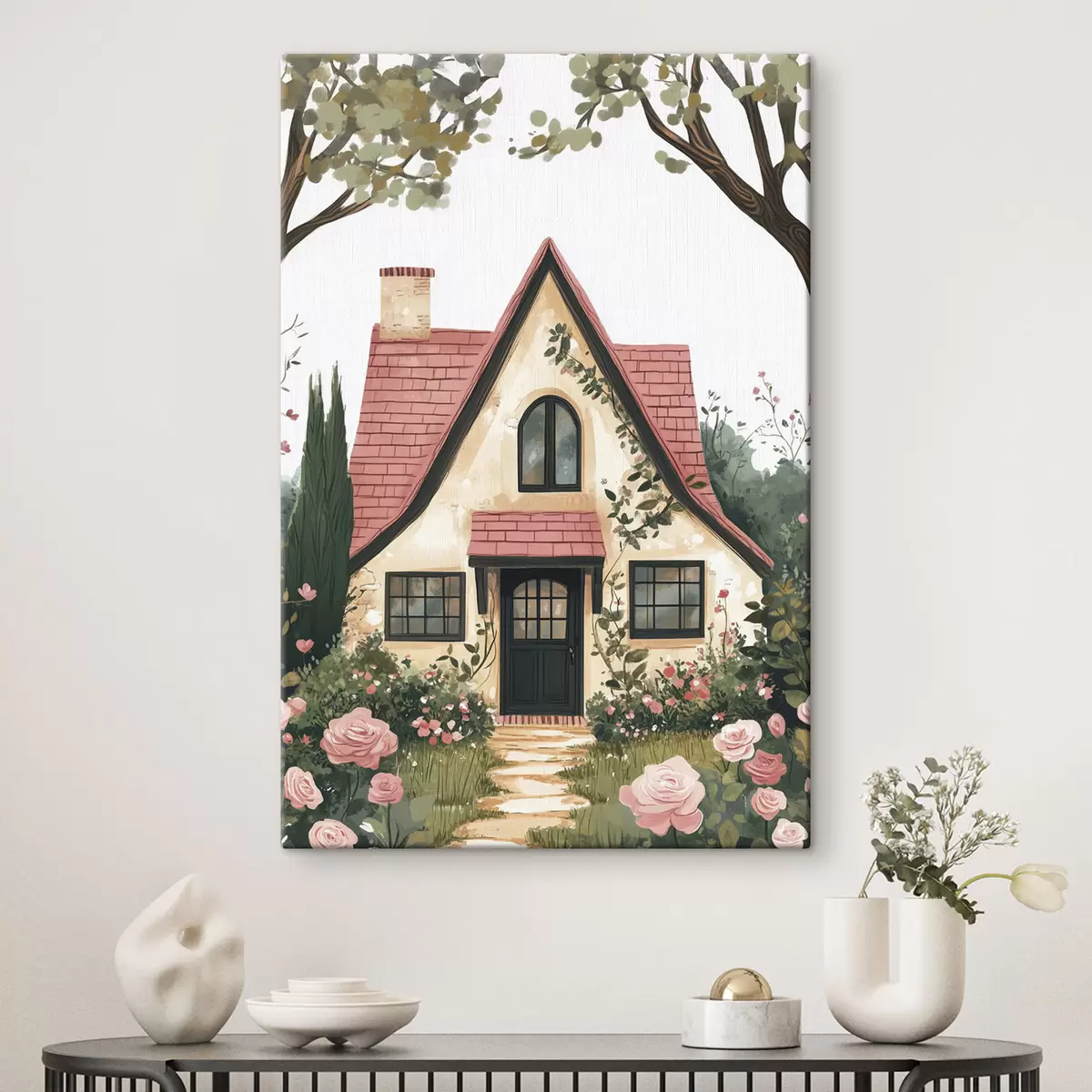 Tablouri O casă de basm în pădure, trandafiri, stil pastel s44718