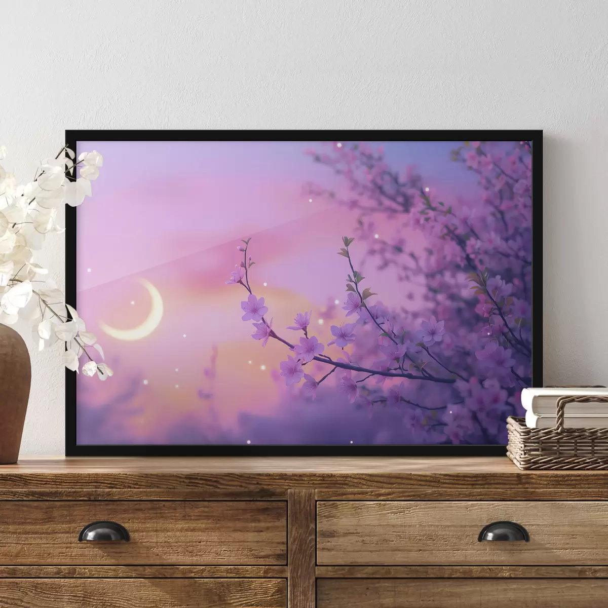 Poster Cer violet cu lună și cireși f44717