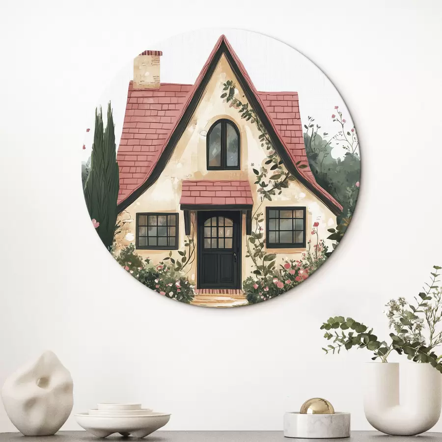 Tablouri O casă de basm în pădure, trandafiri, stil pastel r44718