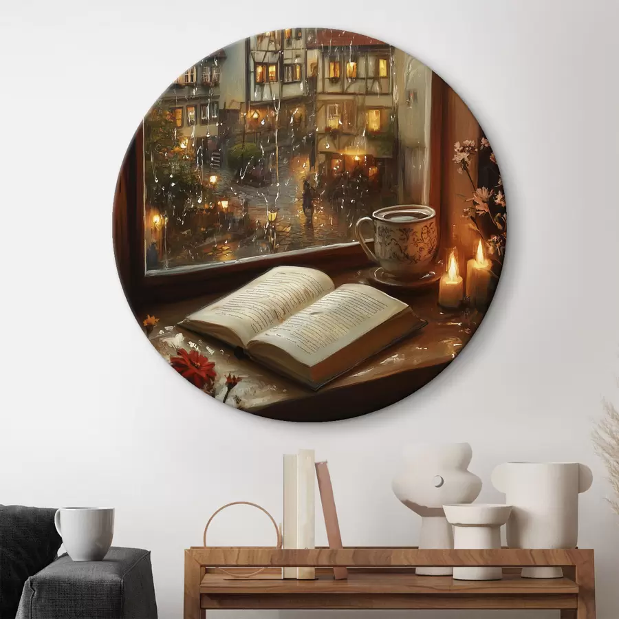 Tablouri Carte pe pervazul ferestrei, lumânări, zi ploioasă, confortabil r44722