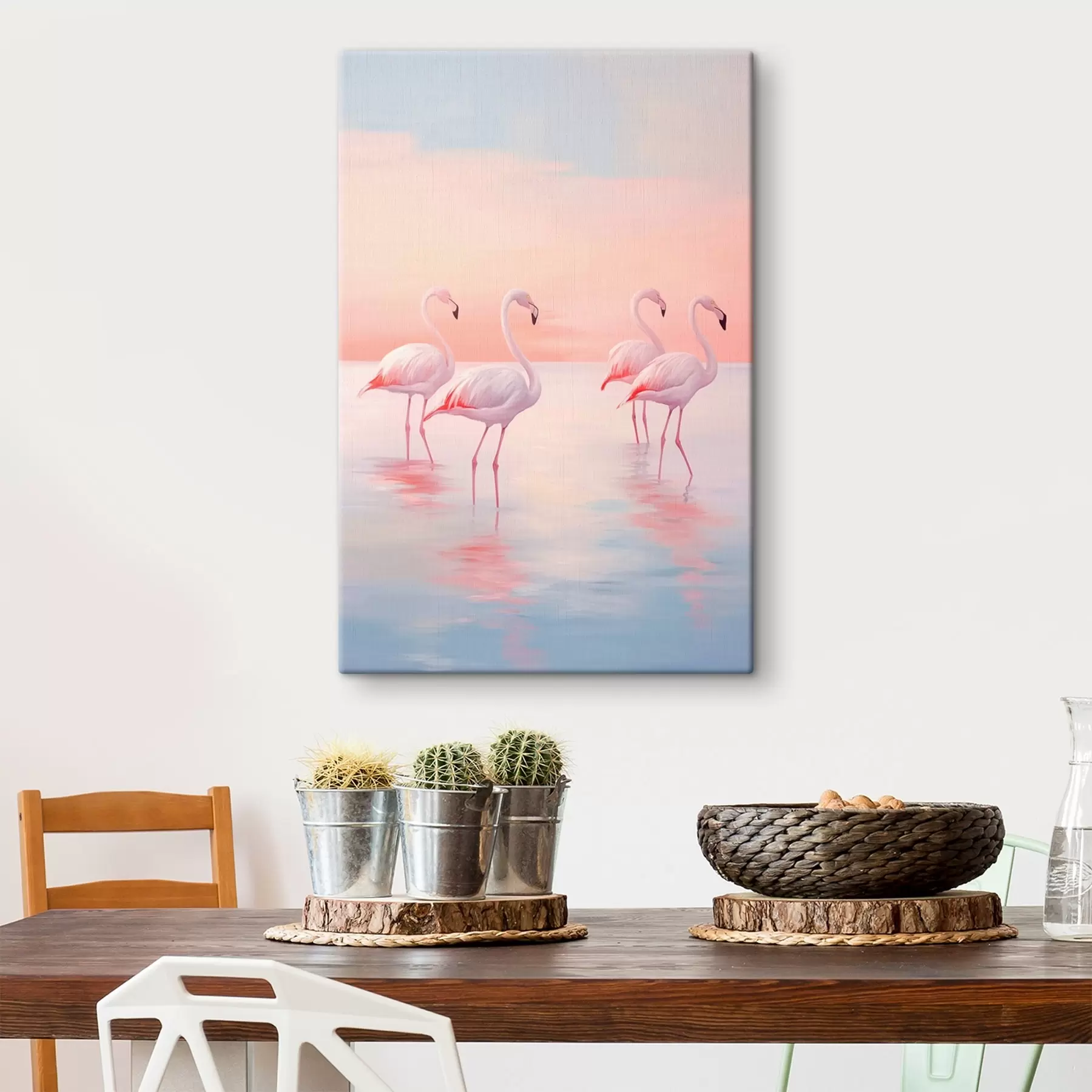 Tablouri Flamingo în apă puțin adâncă la apus de soare s44732