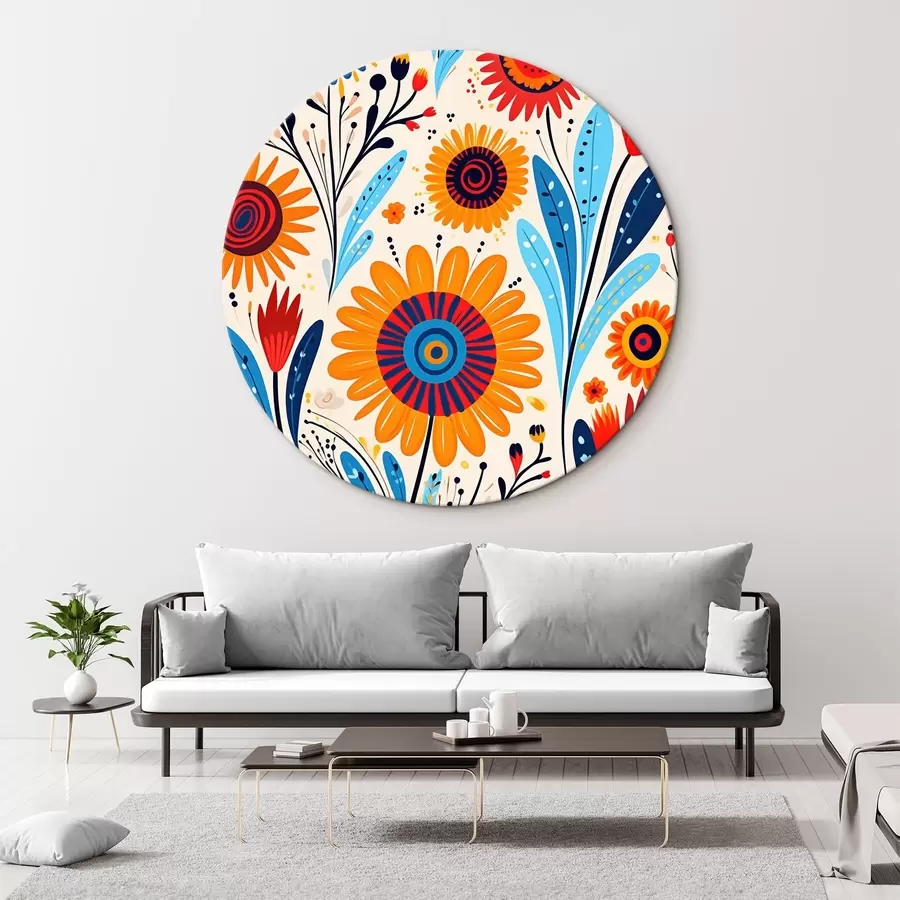 Tablouri Flori stilizate în paleta albastru și portocaliu r44761