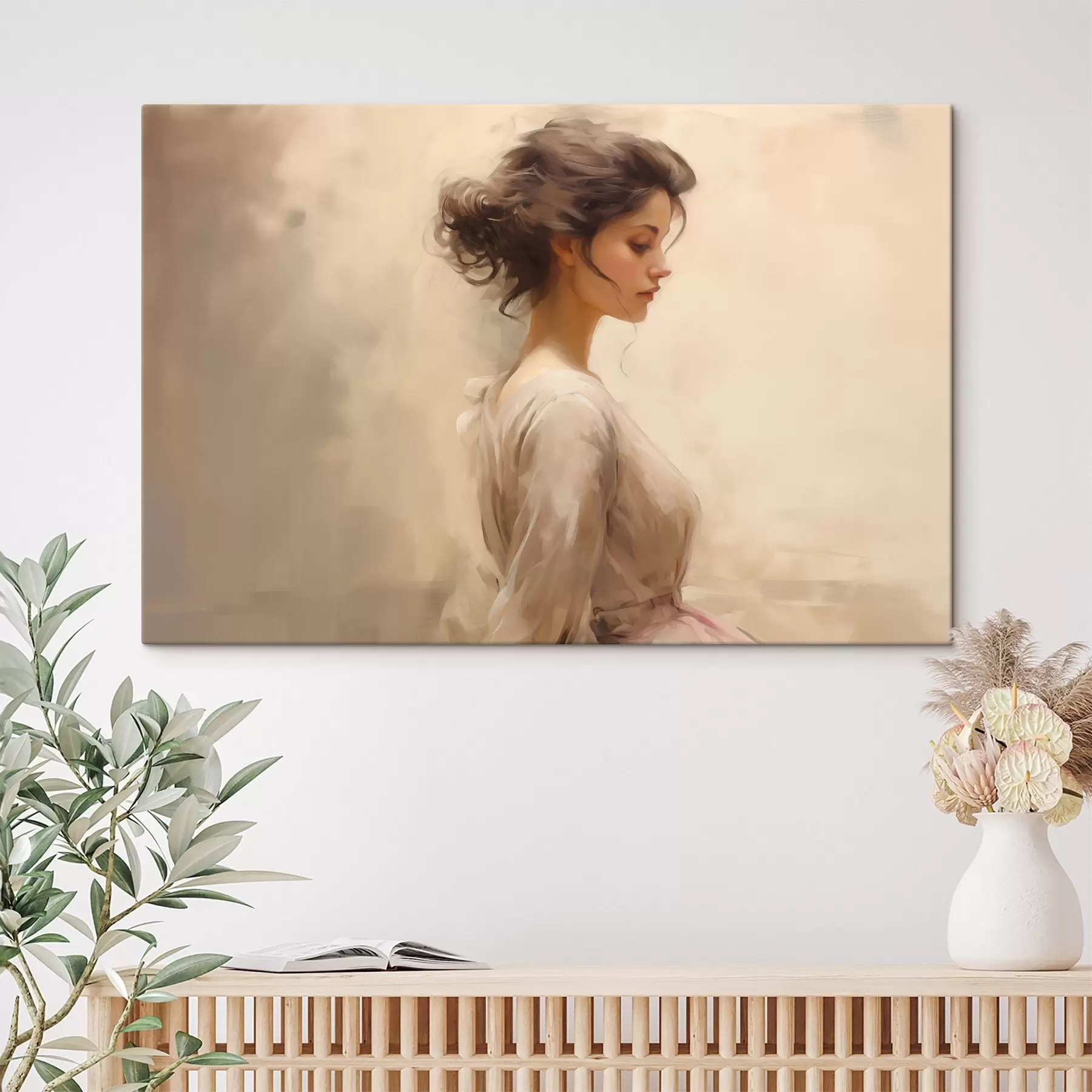 Tablouri Figura feminină blândă pe un fundal luminos s44752