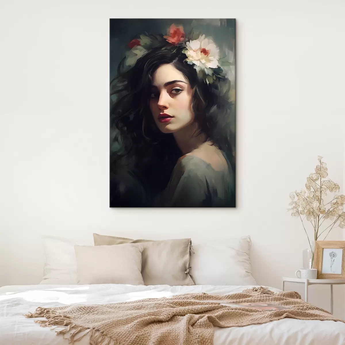 Tablouri Femeie cu părul negru cu o coroană de flori s44762