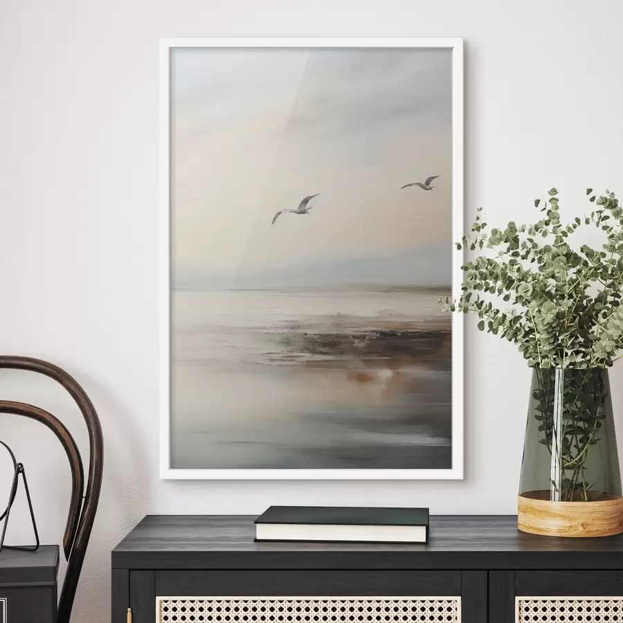 fototapet Pastel peisaj cu pescăruși de zbor f44763
