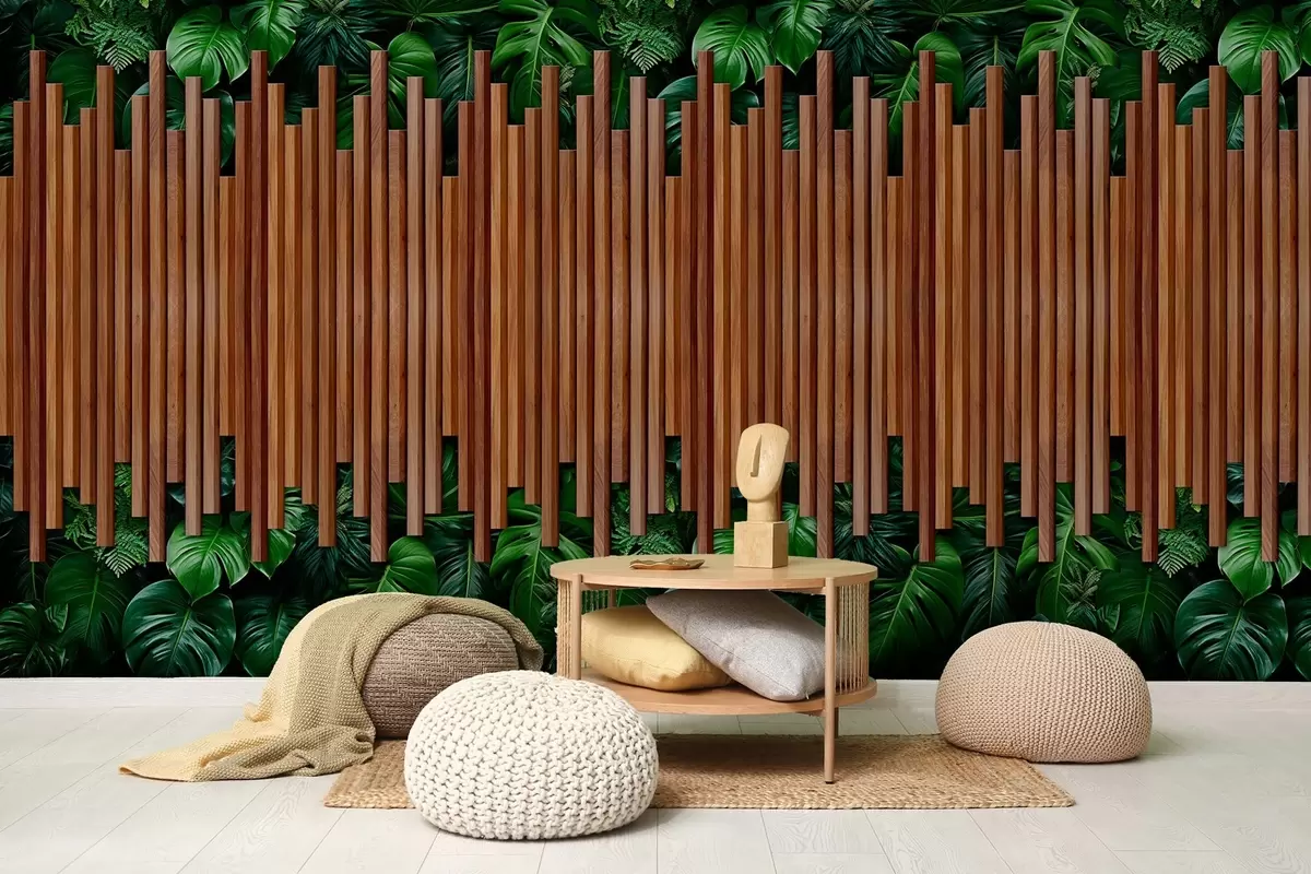 fototapet Imitație de panouri din lemn și perete verde w04138