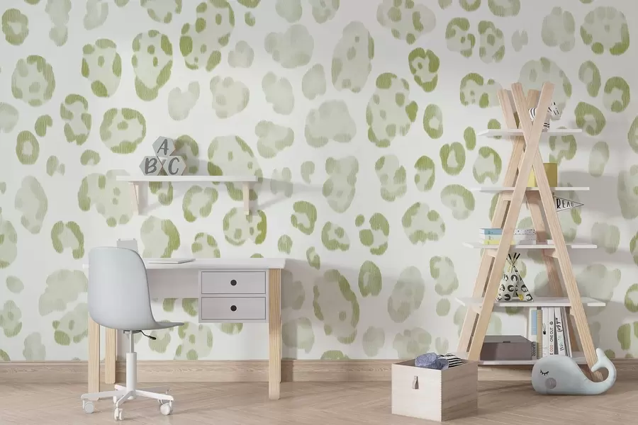 fototapet Imprimeu leopard, textură lână, culoare verde w04112v3