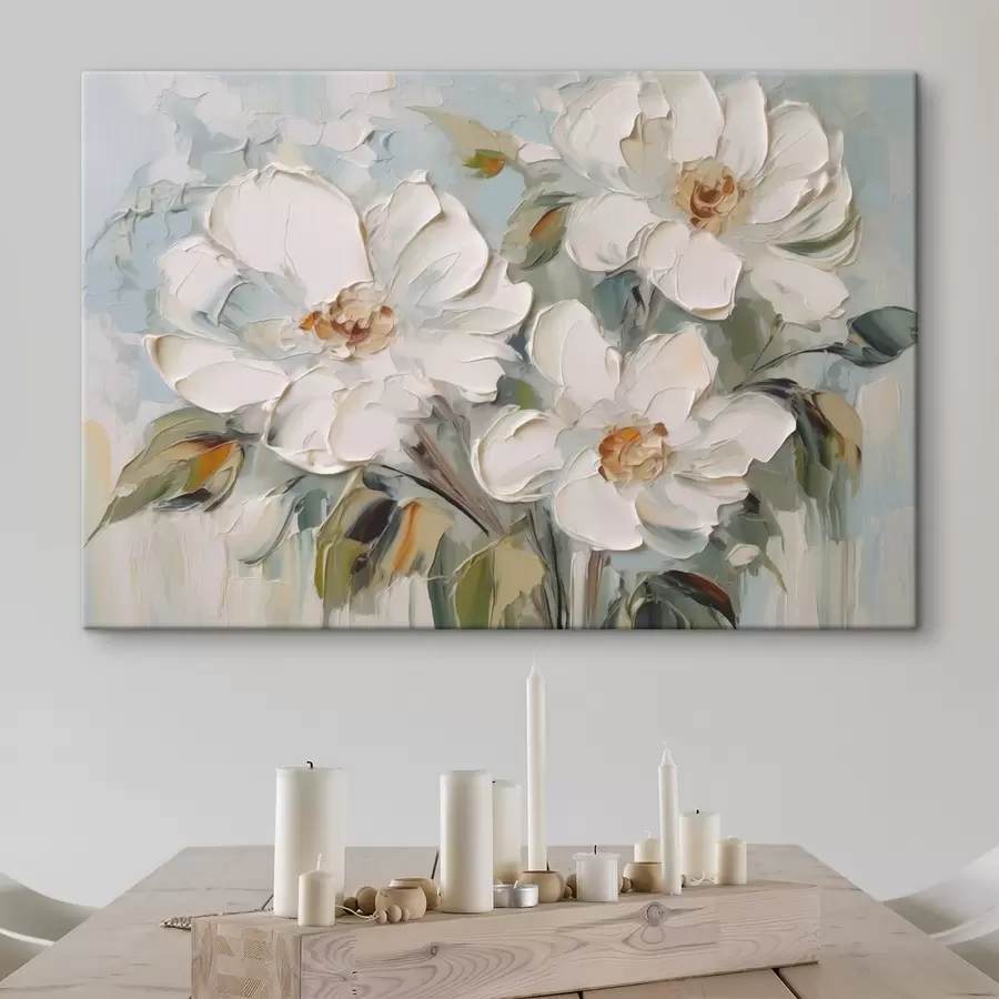 fototapet Pictura imitație flori albe s44775