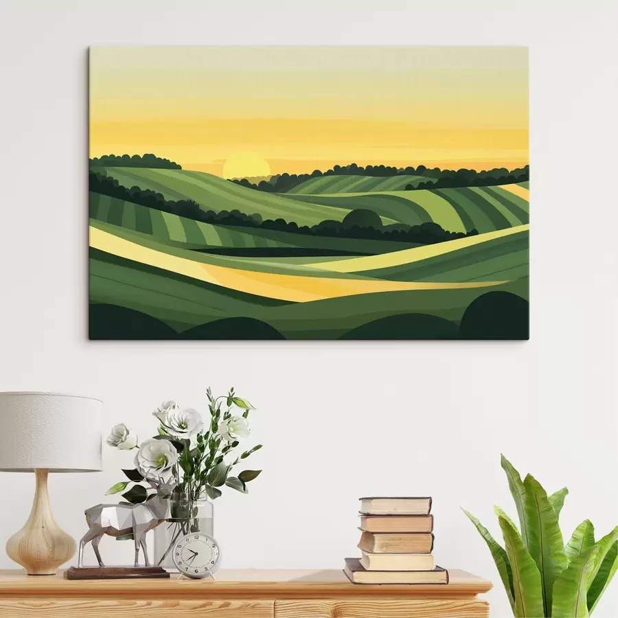 Tablouri Peisaje abstracte cu dealuri și apus de soare  s44785