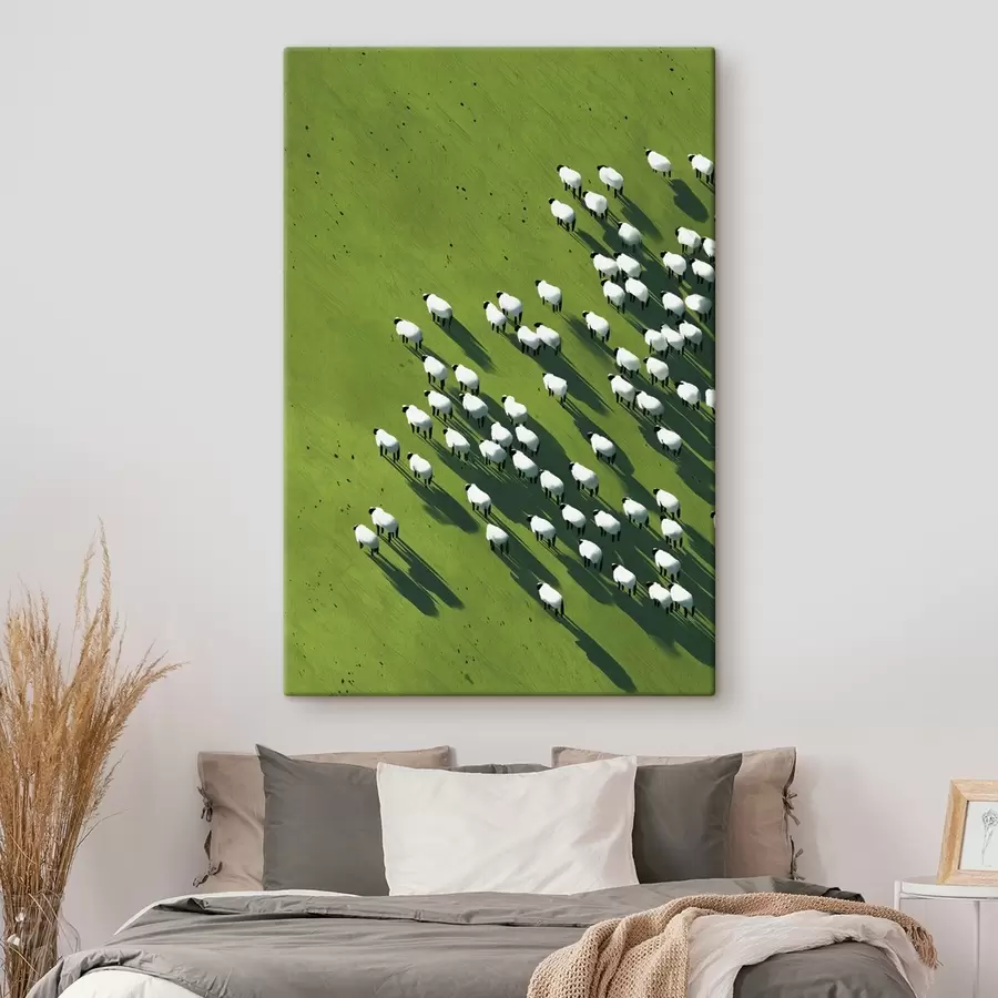 Tablouri Câmp verde cu o turmă de oi, abstracție, vedere aeriană s44793