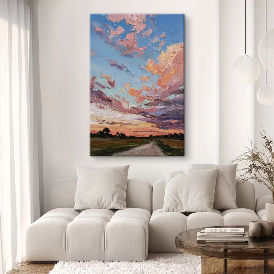 Tablouri Apus de soare cer, drum în câmp, lovituri de perie vii, imitație stil ulei  s44795