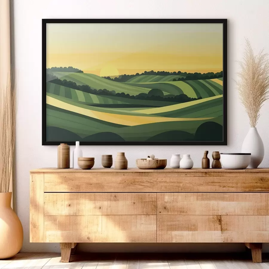 fototapet Peisaje abstracte cu dealuri și apus de soare f44785