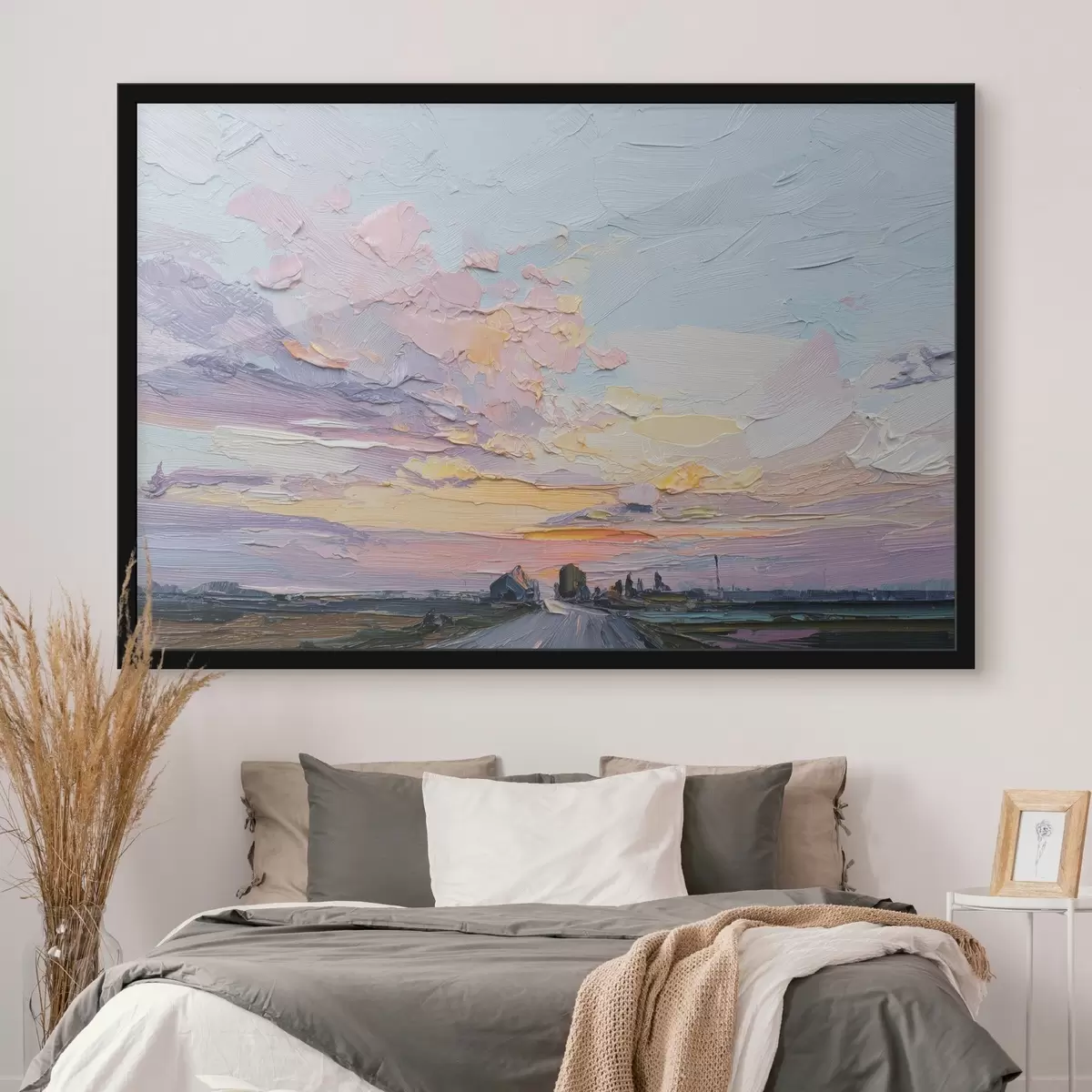 Poster Peisaje rurale în stilul ulei desen, apus de soare f44794