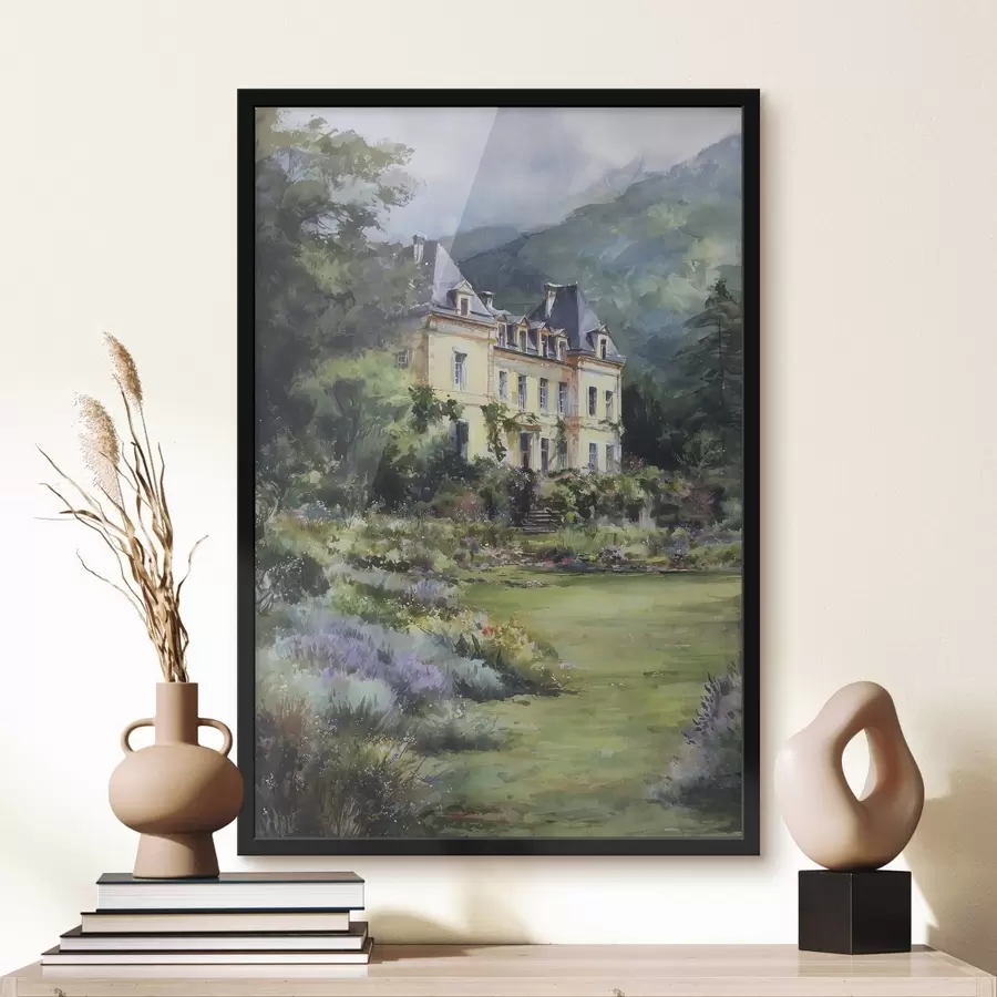 fototapet Chateau francez înconjurat de o grădină cu lavandă f44797