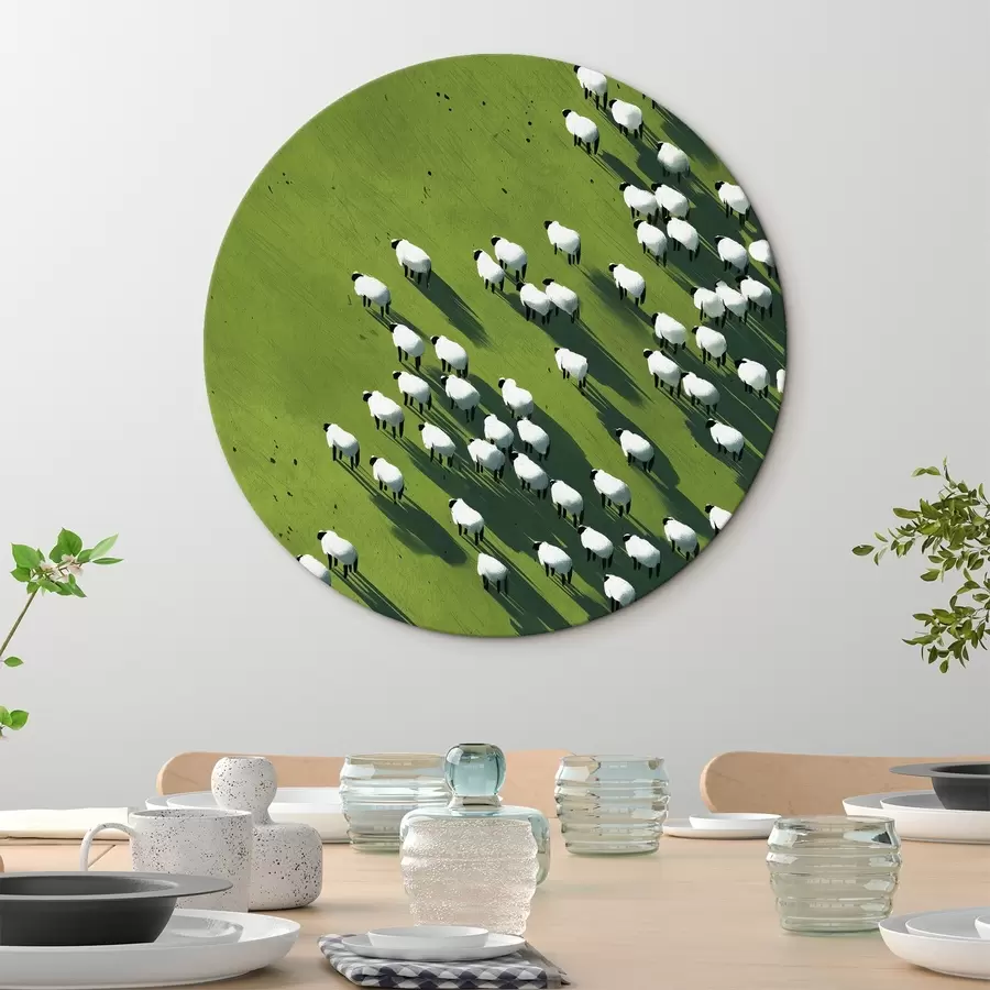 Tablouri Câmp verde cu o turmă de oi, abstracție, vedere aeriană r44793