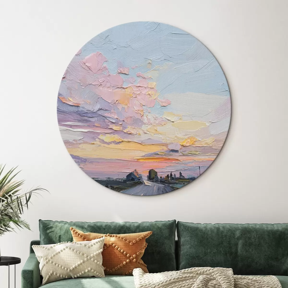 Picturi rotunde Peisaje rurale în stilul ulei desen, apus de soare r44794
