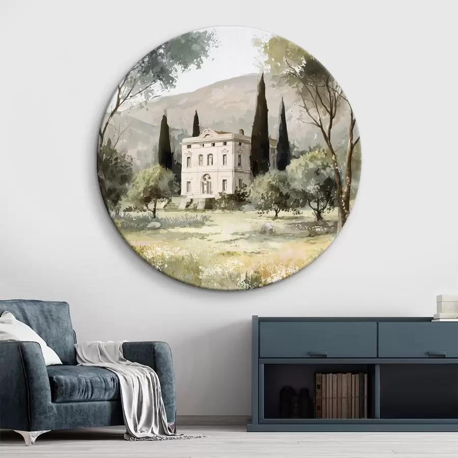 Tablouri Sat mediteranean cu casă albă înconjurată de grădină r44796