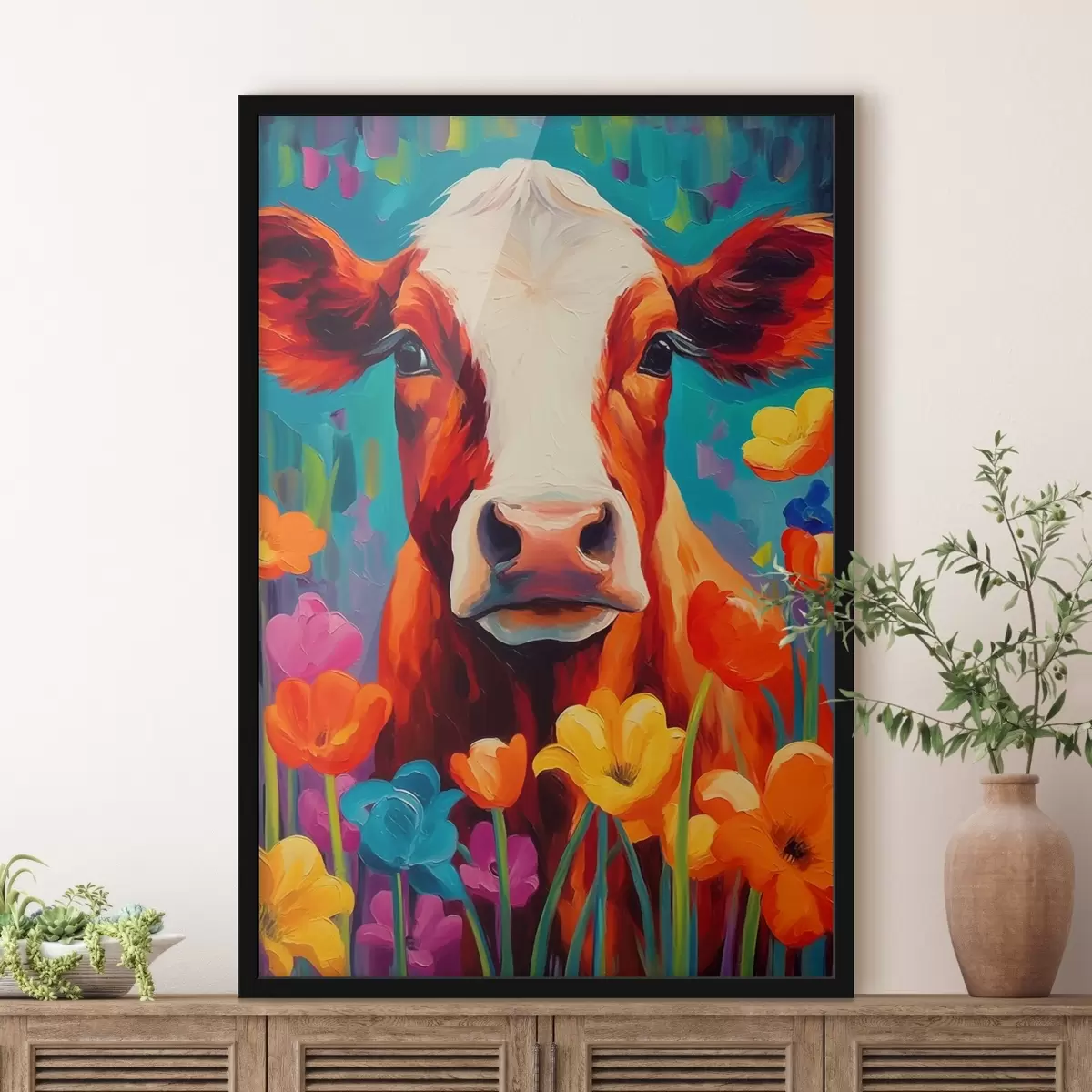 Poster Vacă printre flori f44803