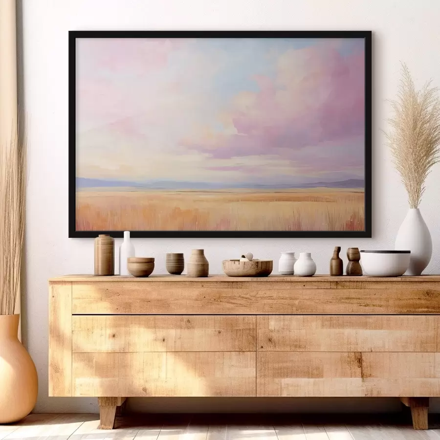 fototapet Cer roz peste un câmp f44810