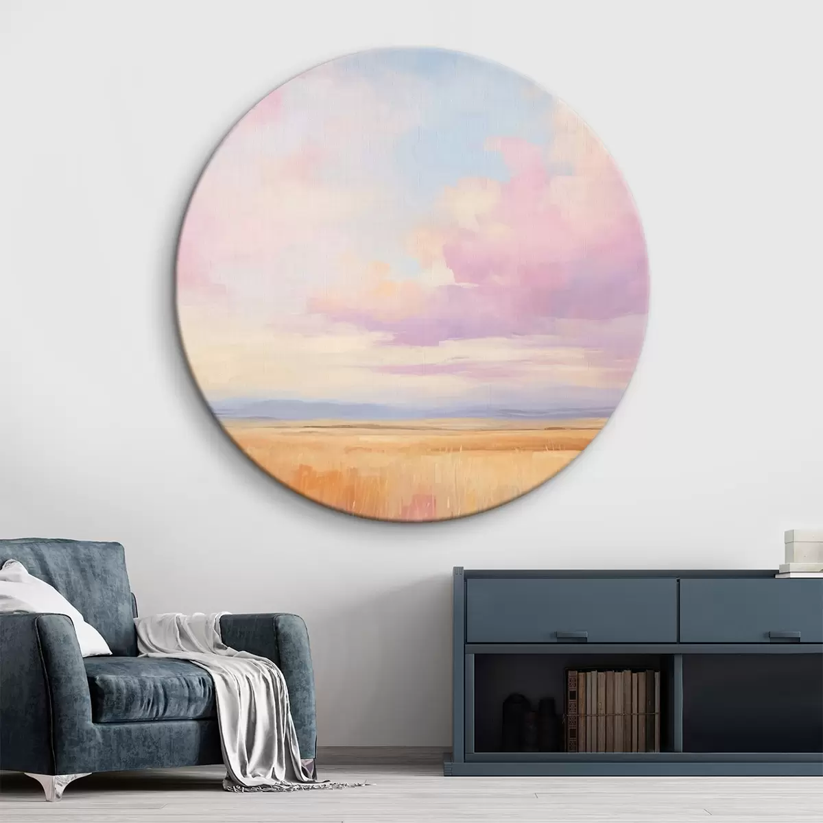 Picturi rotunde Cer roz peste un câmp r44810