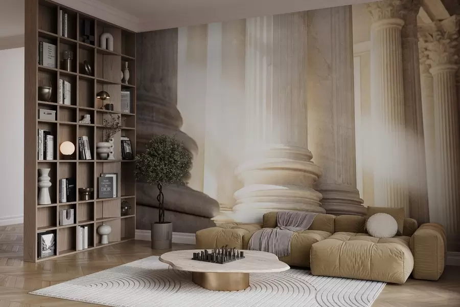 fototapet Coloane, arhitectură clasică, design elegant, compoziție simetrică texturată, paletă de culori neutre w09209