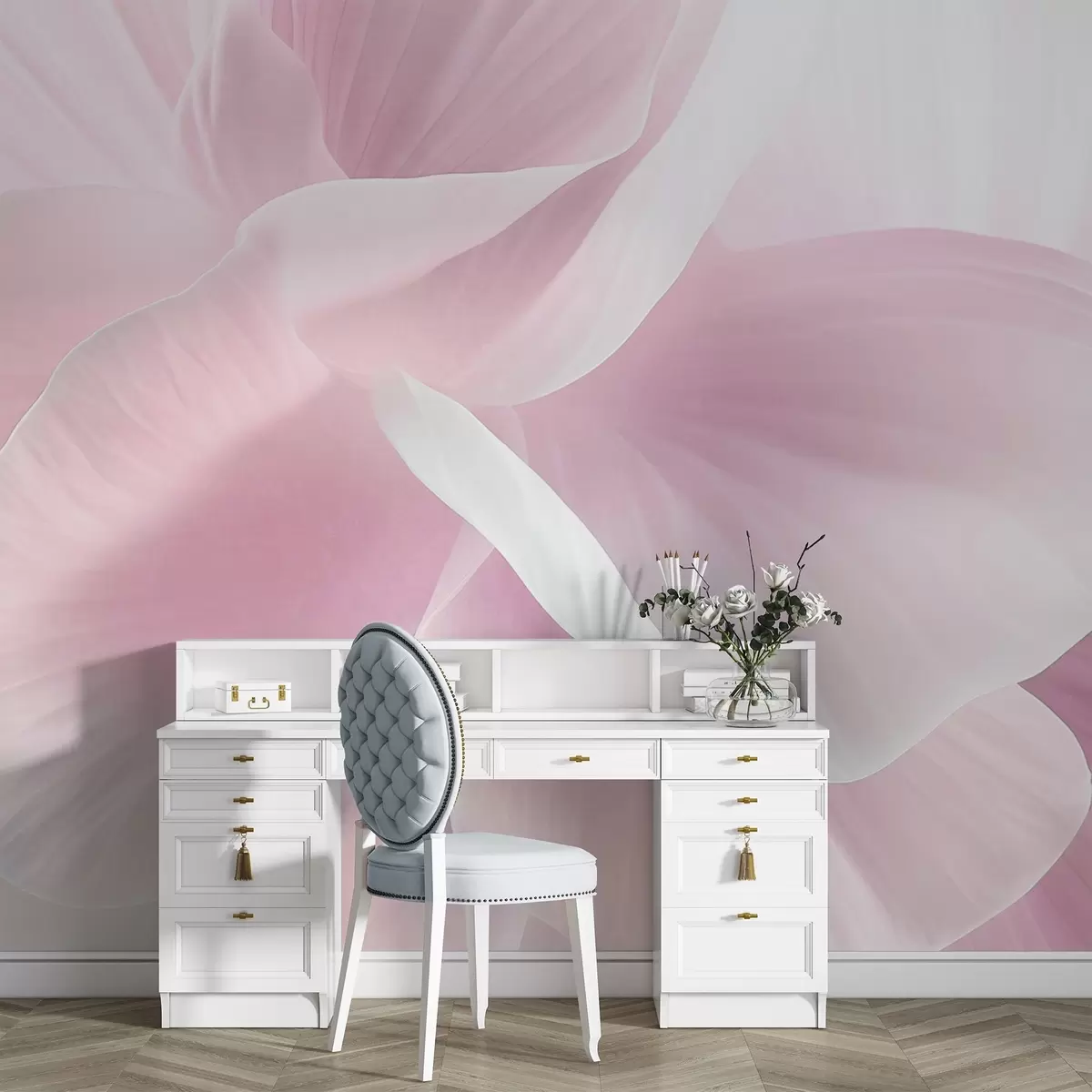 fototapet Floare abstractă texturată cu petale delicate, iluminare moale, compoziție elegantă, estetică minimalistă w09211v1