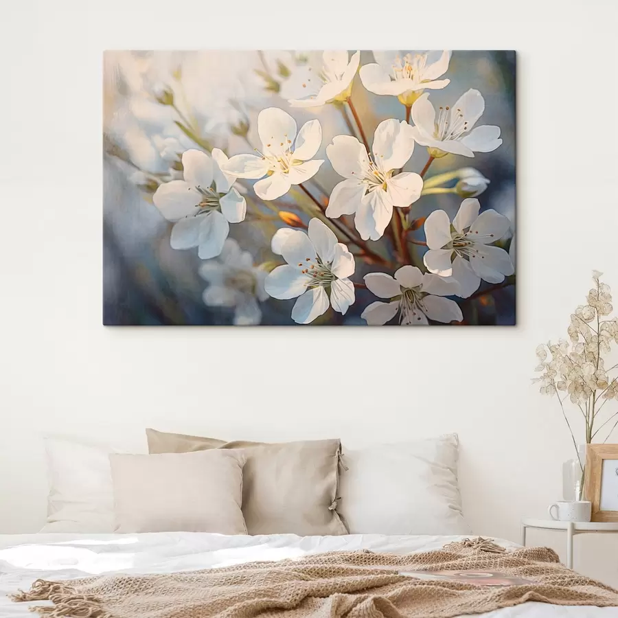 Tablouri Flori de cireș cu textură albă în stil acuarelă, petale delicate, sezonul de primăvară s44859