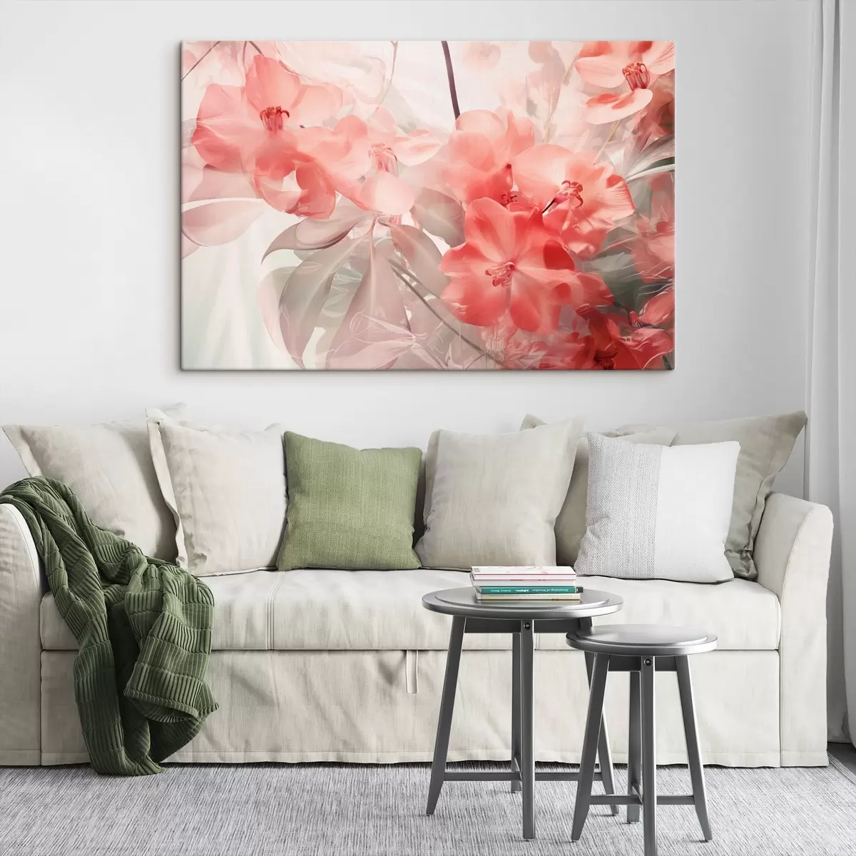 Tablouri Flori tropicale roz vibrante cu frunze verzi moi, creând o textură delicată de vis s44861