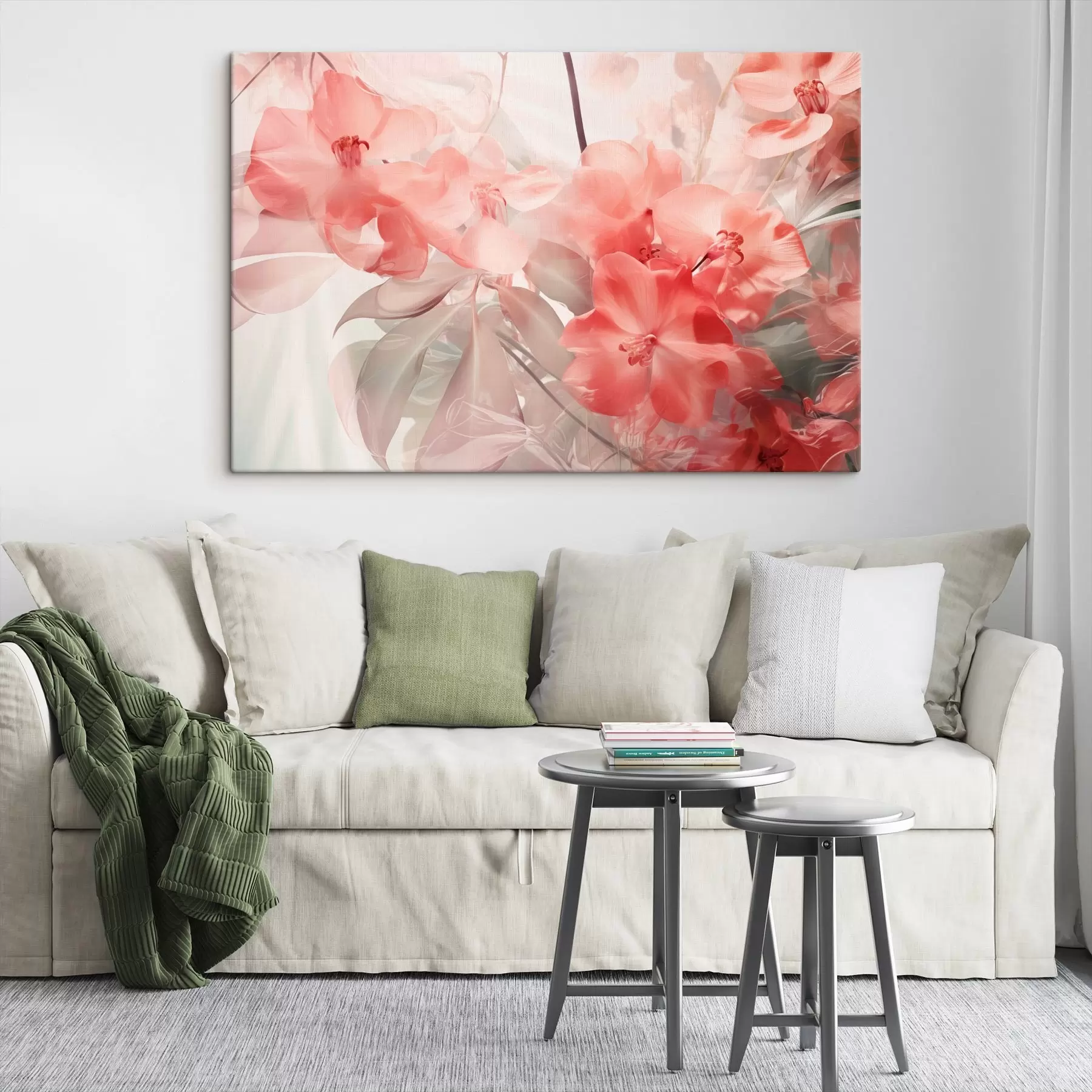 Tablouri Flori tropicale roz vibrante cu frunze verzi moi, creând o textură delicată de vis s44861