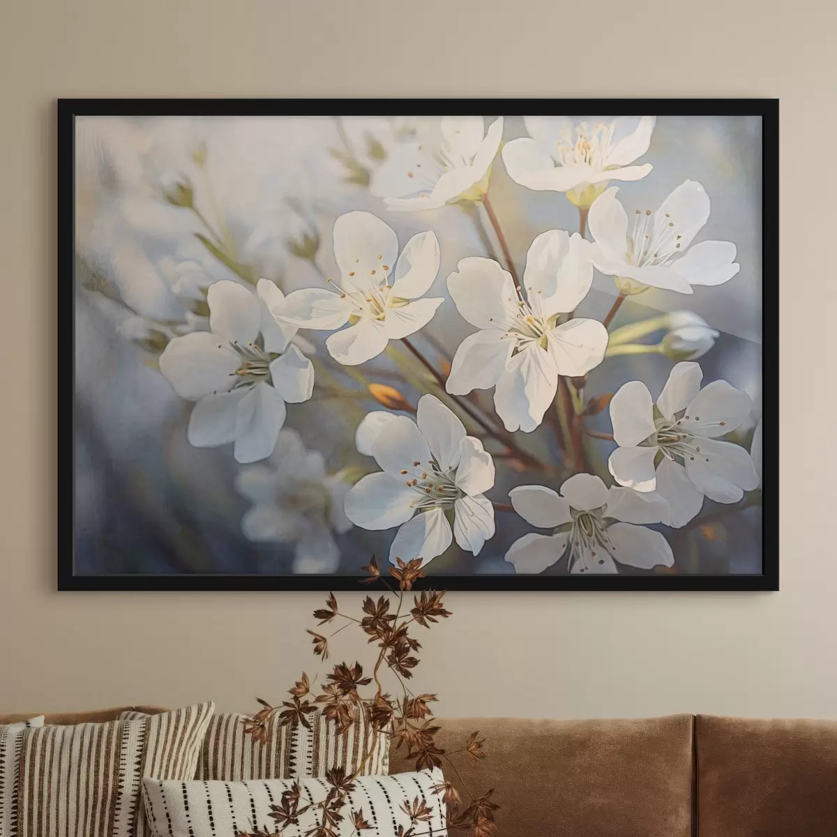 Poster Flori de cireș cu textură albă în stil acuarelă, petale delicate, sezonul de primăvară f44859