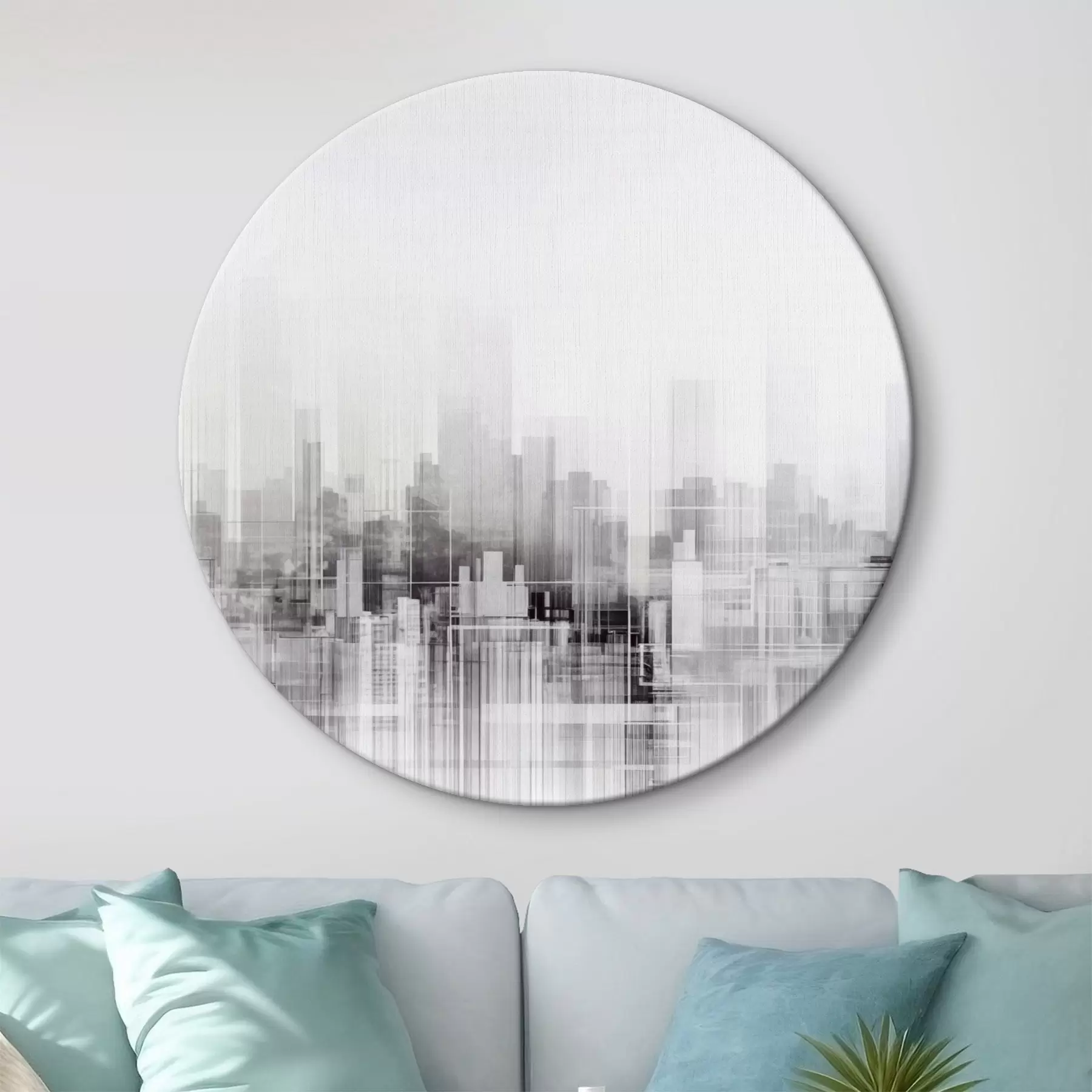 Tablouri Peisaj urban minimalist texturat cu clădiri înalte și zgârie-nori, profilate pe un cer alb r44863