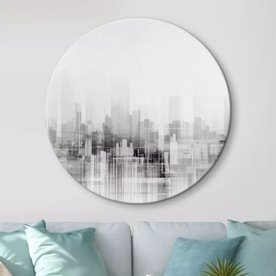 fototapet Peisaj urban minimalist texturat cu clădiri înalte și zgârie-nori, profilate pe un cer alb r44863