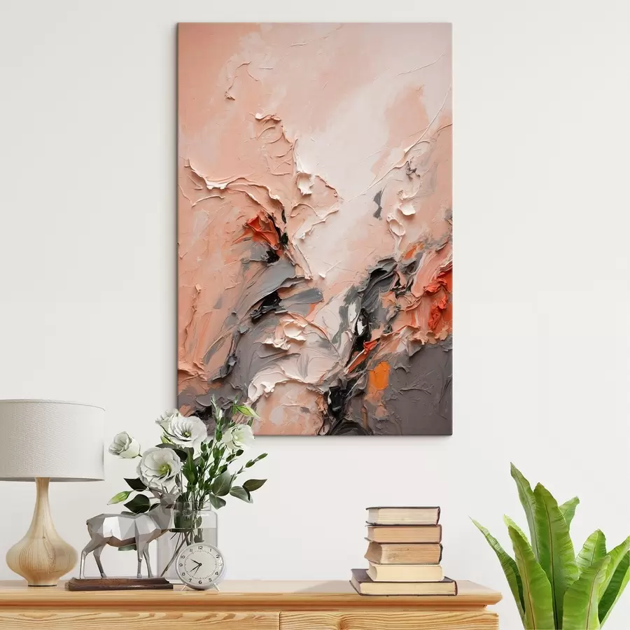 Tablouri Abstract în tonuri de gri piersică cu tușe texturate s44873